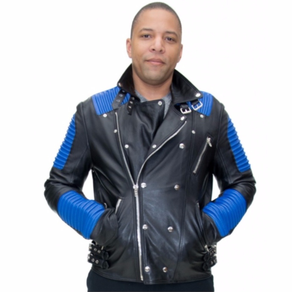 Blue and Black Motorcycle Zip Jacket